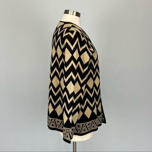 Alfred Dunner Womens Tis the Season Gold Black Cardigan Sweater size Medium - Picture 6 of 12